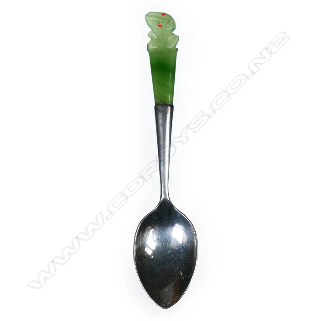 Joseph Swindell & Sons silver and greenstone six coffee spoon set, Image 1++
